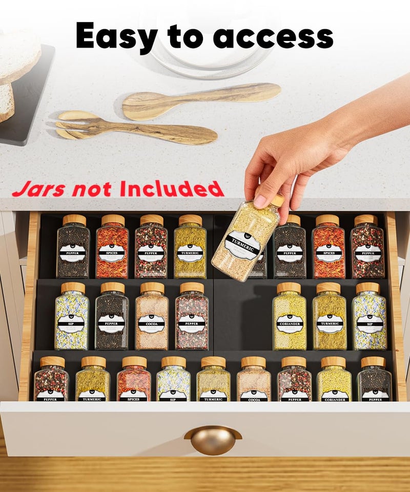 Artibear Aluminum Spice Drawer Organizer, Spice Rack Tray for Kitchen Cabinet, 9 Pieces Set-Expandable Seasoning Storage Rack From 8"-24" Insert for Drawer/Countertop (Jars Not Included) - Image 5